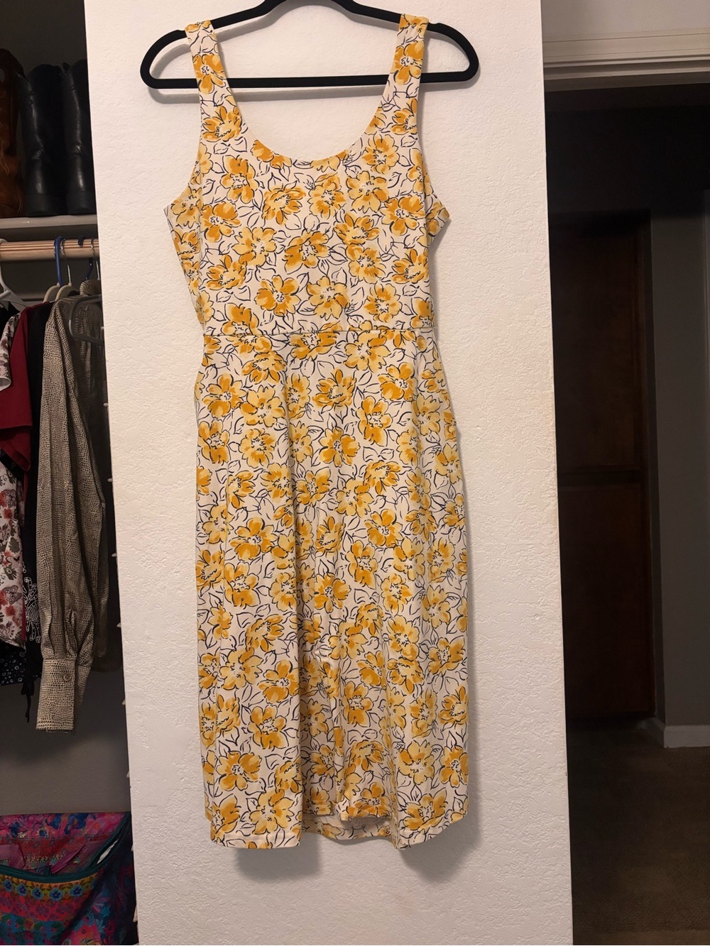 Yellow Floral Midi Sundress with Scoop Neck